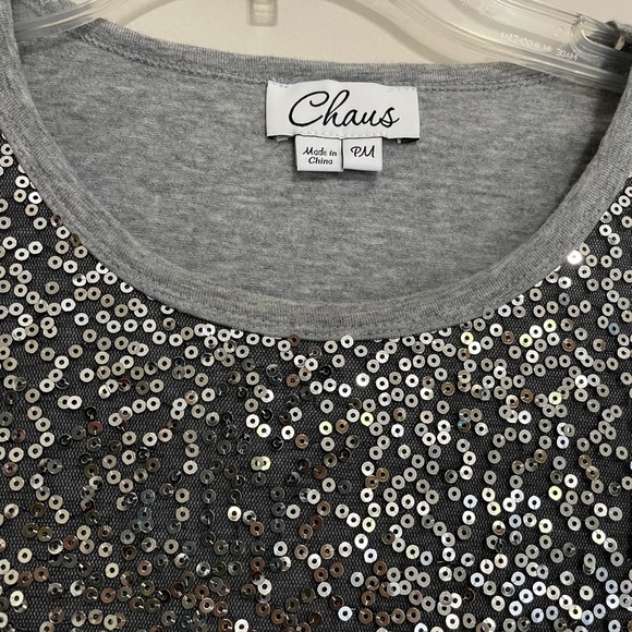 Chaus Silver Sequin Short Sleeve Top~ Size P/M ~ Great for the Holidays - Picture 2 of 10